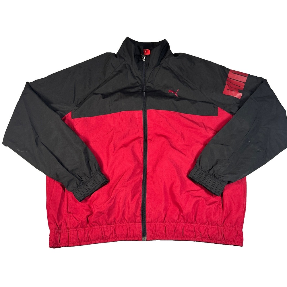 Puma Windbreaker Track Jacket Mens XL Colorblock Red Black Nylon 90s Vintage